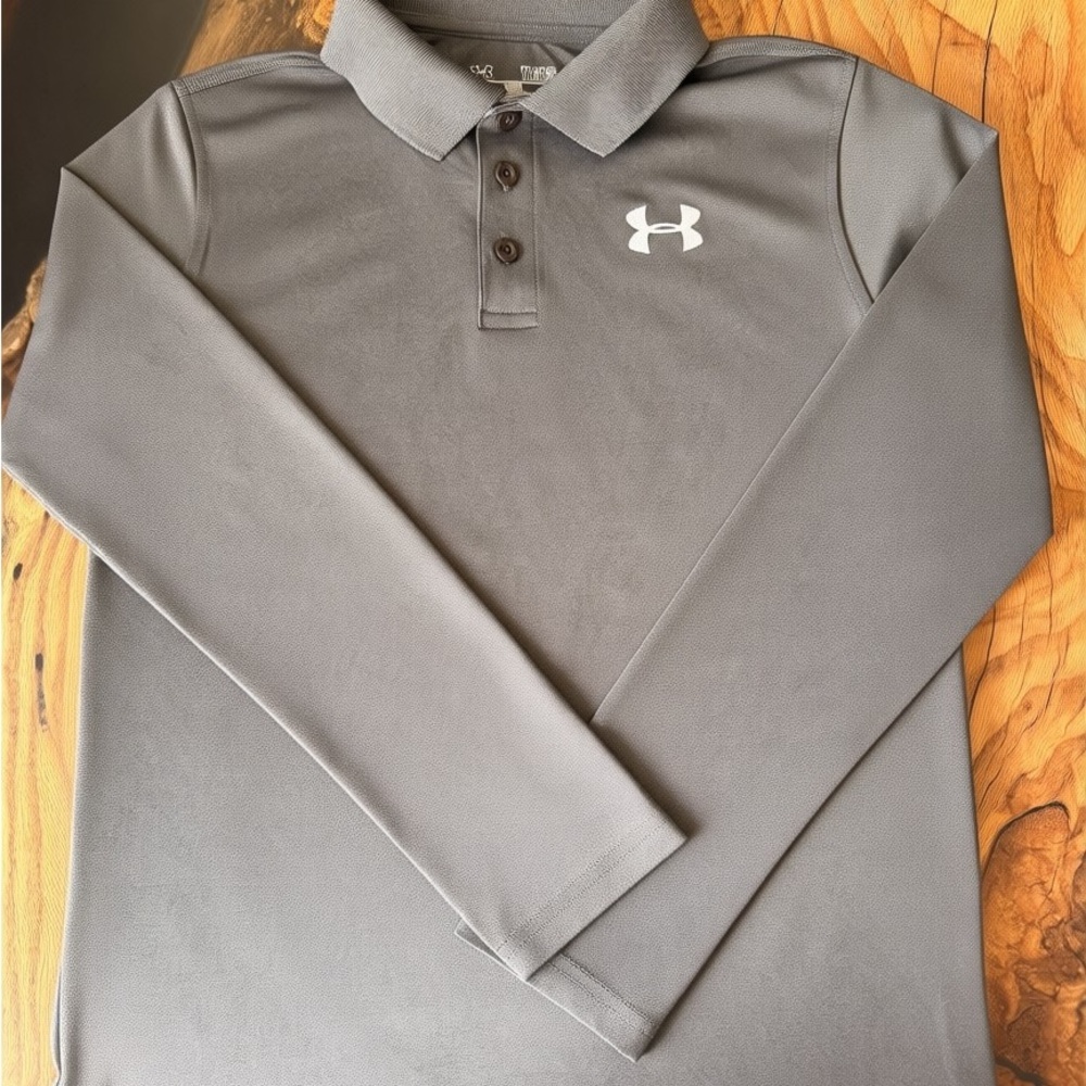 Under Armour Youth Large Gray Long Sleeve Polo HeatGear
